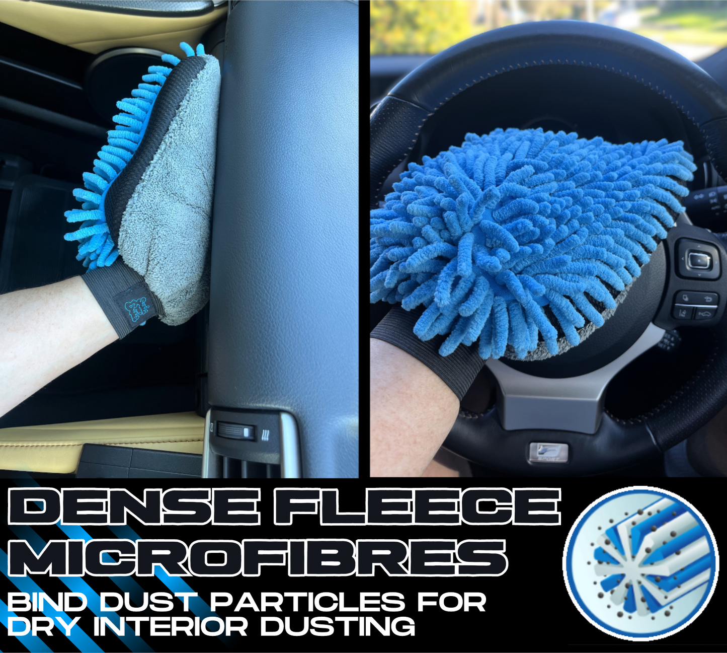 Sudz Budz® Premium Microfibre Chenille Car Washing Mitt 2 Pack | 2-in-1 Double-Sided Scrubber and Fleece Mitts. Soft, Durable, No Scratch, Lint-Free Washing and Detailing for Exterior Car Care