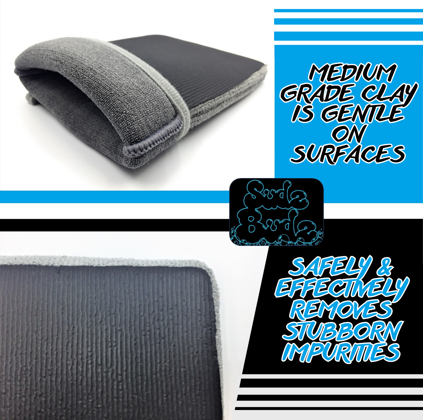Sudz Budz® Premium Medium Grade Clay Mitt, Microfibre Wash and Scrubber Car Wash Mitt, 2pcs | Car Detailing Kit, Car Clay Bar Mitt Easily Removes Embedded Stains, Restores Shine and Silky-Smooth Finish