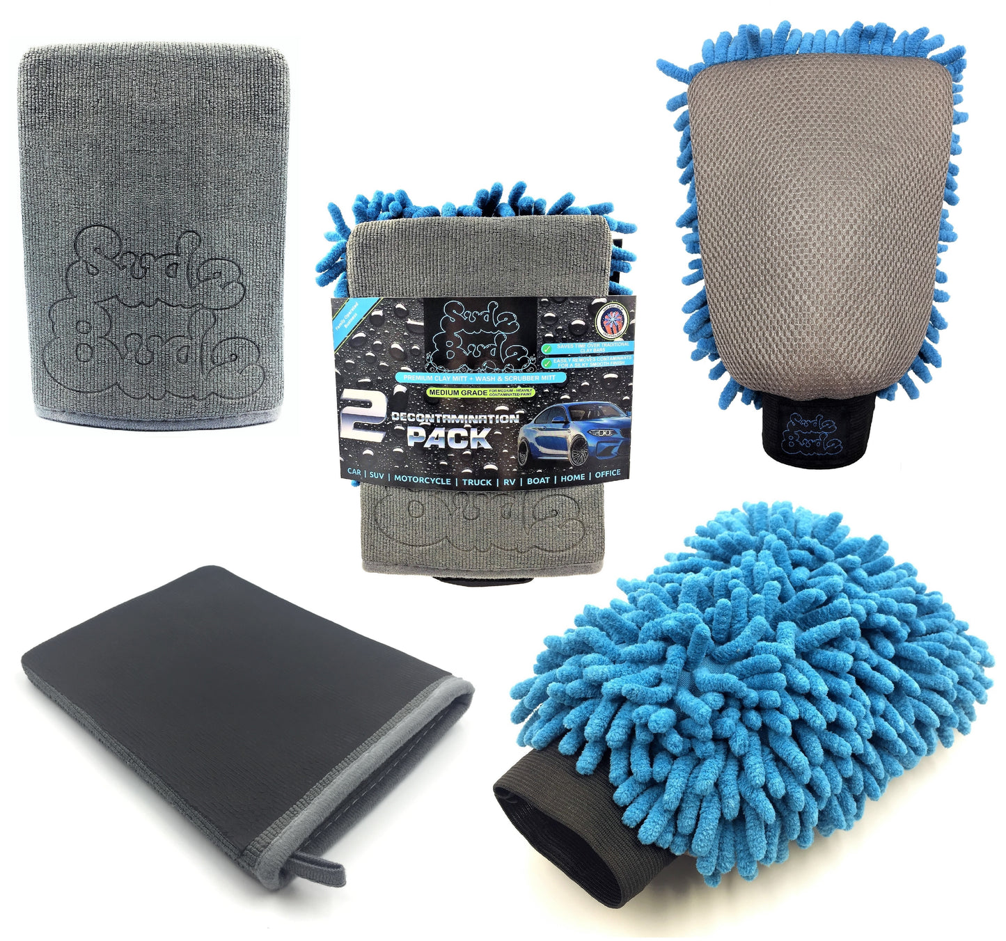 Sudz Budz® Premium Medium Grade Clay Mitt, Microfibre Wash and Scrubber Car Wash Mitt, 2pcs | Car Detailing Kit, Car Clay Bar Mitt Easily Removes Embedded Stains, Restores Shine and Silky-Smooth Finish