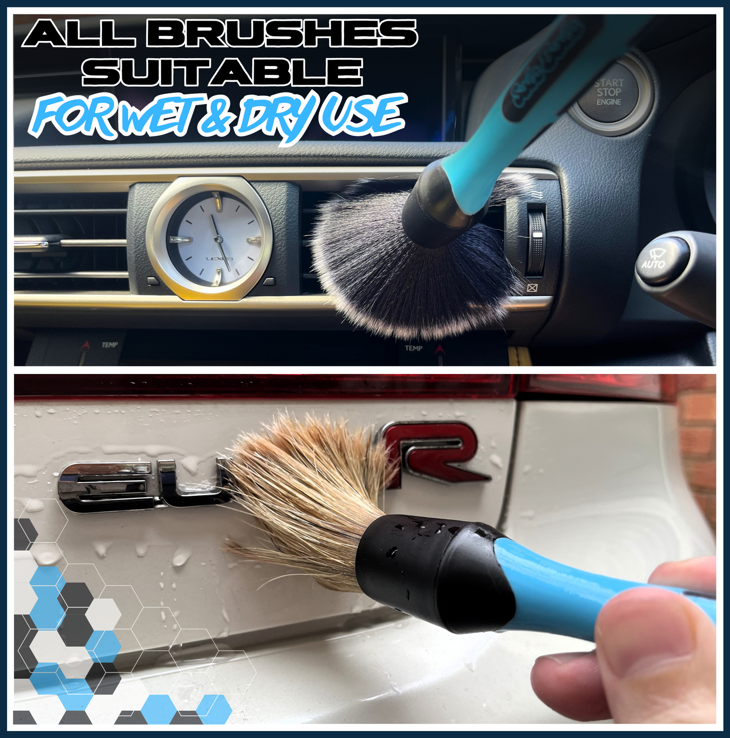 Sudz Budz® Car Detailing Brushes Set of 3 | Mixed Ultra-Soft Bristles, Changeable Brush Heads, Elbow Adapter | No Scratch Cleaning for Interior, Exterior, Dashboard, Engine Bay, Vents, Leather, Wheels