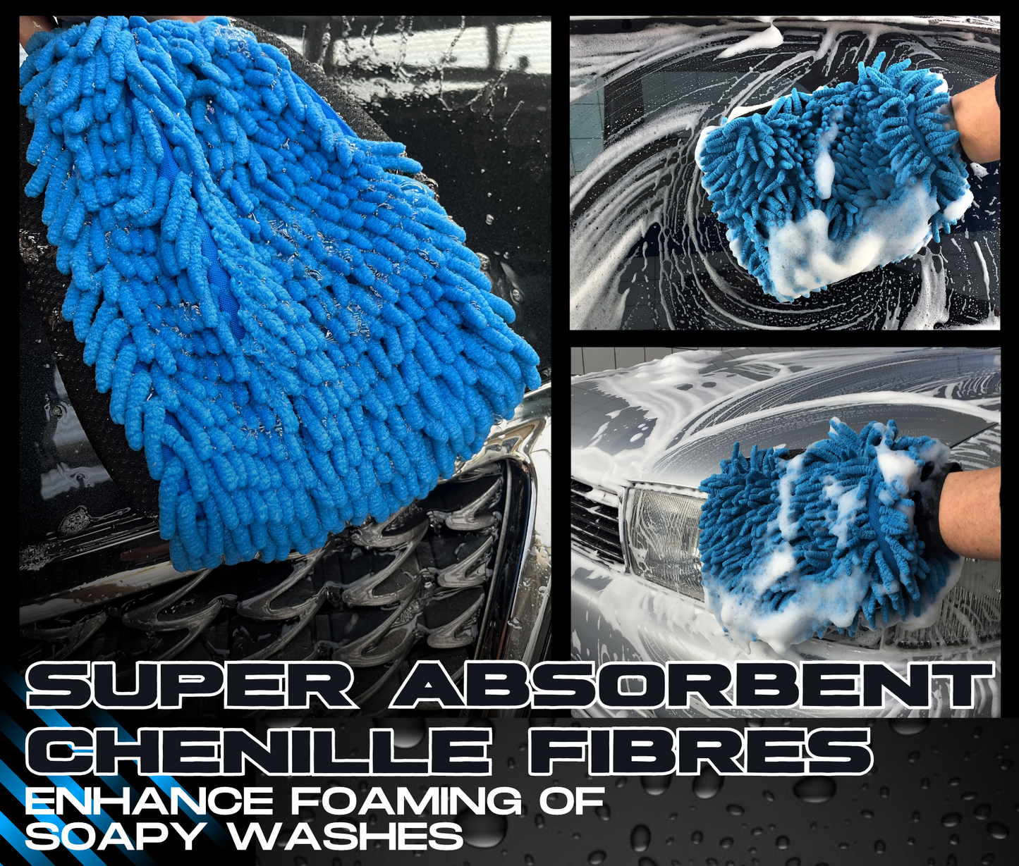 Sudz Budz® Premium Microfibre Chenille Car Washing Mitt 2 Pack | 2-in-1 Double-Sided Scrubber and Fleece Mitts. Soft, Durable, No Scratch, Lint-Free Washing and Detailing for Exterior Car Care