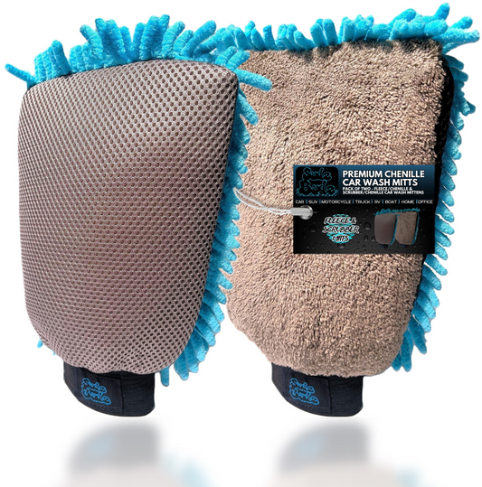 Sudz Budz® Premium Microfibre Chenille Car Washing Mitt 2 Pack | 2-in-1 Double-Sided Scrubber and Fleece Mitts. Soft, Durable, No Scratch, Lint-Free Washing and Detailing for Exterior Car Care