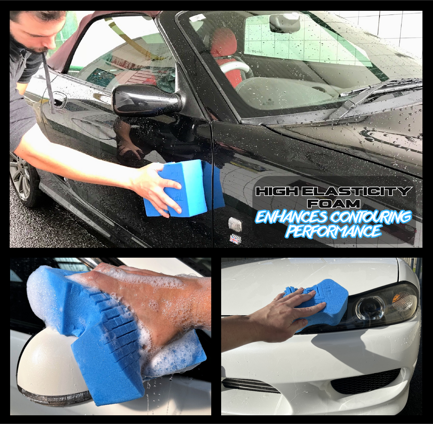 Sudz Budz® Premium Grid Car Wash Sponge 2pc Jumbo/Ergonomic | Anti-Marring Sponge for Soap and Rinseless Washing | Soft, Scratch-Free, Durable Foam | Cross-Cut, Ergonomic Sponges for Cleaning and Detailing
