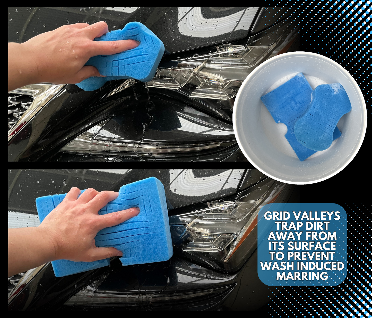 Sudz Budz® Premium Grid Car Wash Sponge 2pc Jumbo/Ergonomic | Anti-Marring Sponge for Soap and Rinseless Washing | Soft, Scratch-Free, Durable Foam | Cross-Cut, Ergonomic Sponges for Cleaning and Detailing