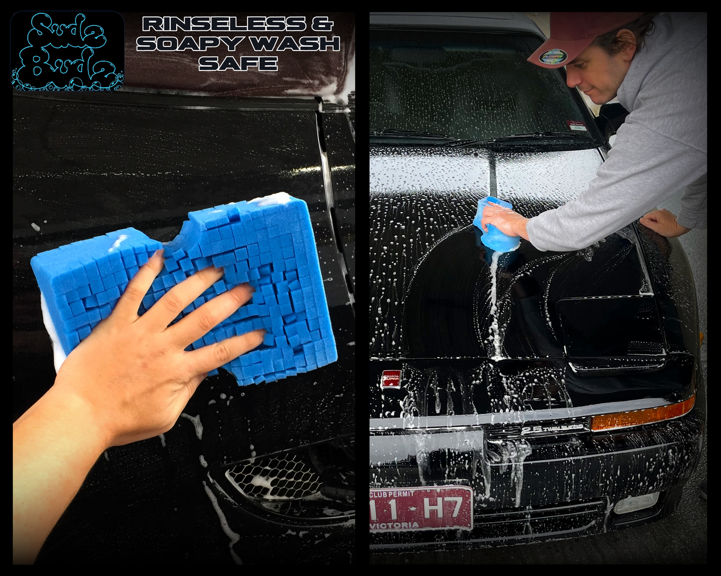 Sudz Budz® Premium Grid Car Wash Sponge 2pc Jumbo/Ergonomic | Anti-Marring Sponge for Soap and Rinseless Washing | Soft, Scratch-Free, Durable Foam | Cross-Cut, Ergonomic Sponges for Cleaning and Detailing