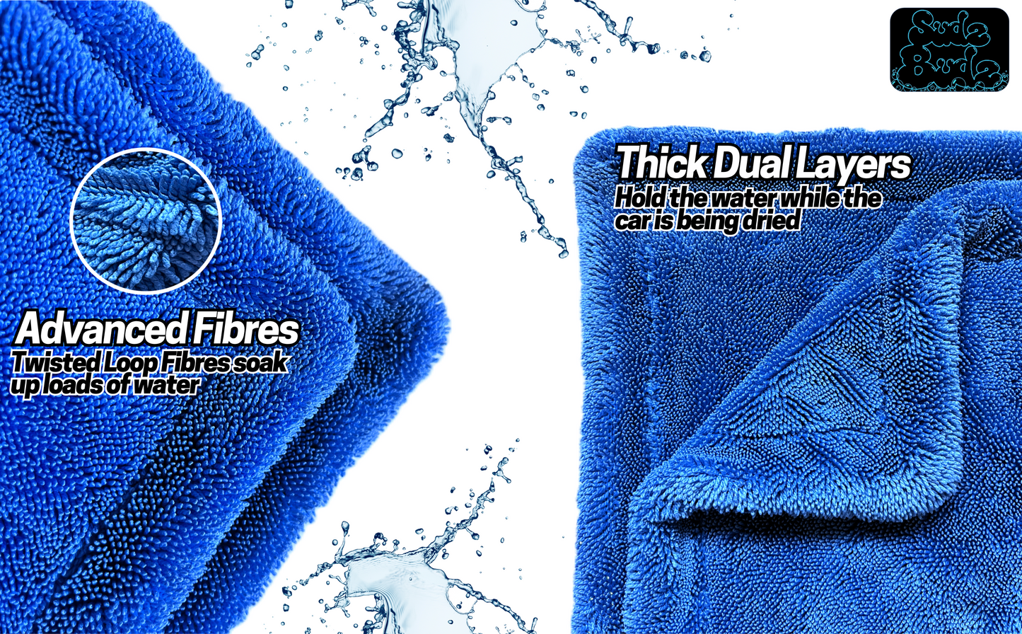 Sudz Budz® Premium Twisted Loop Microfibre Car Drying Towel XXL 1200GSM | 90 x 60cm Fast Streak-Free Drying, Ultra-Soft, Super Absorbent Cleaning Cloth | Thick, Dual-Sided, Edgeless, No Scratch Towel