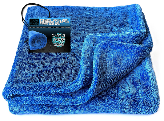 Sudz Budz® Premium Twisted Loop Microfibre Car Drying Towel XXL 1200GSM | 90 x 60cm Fast Streak-Free Drying, Ultra-Soft, Super Absorbent Cleaning Cloth | Thick, Dual-Sided, Edgeless, No Scratch Towel