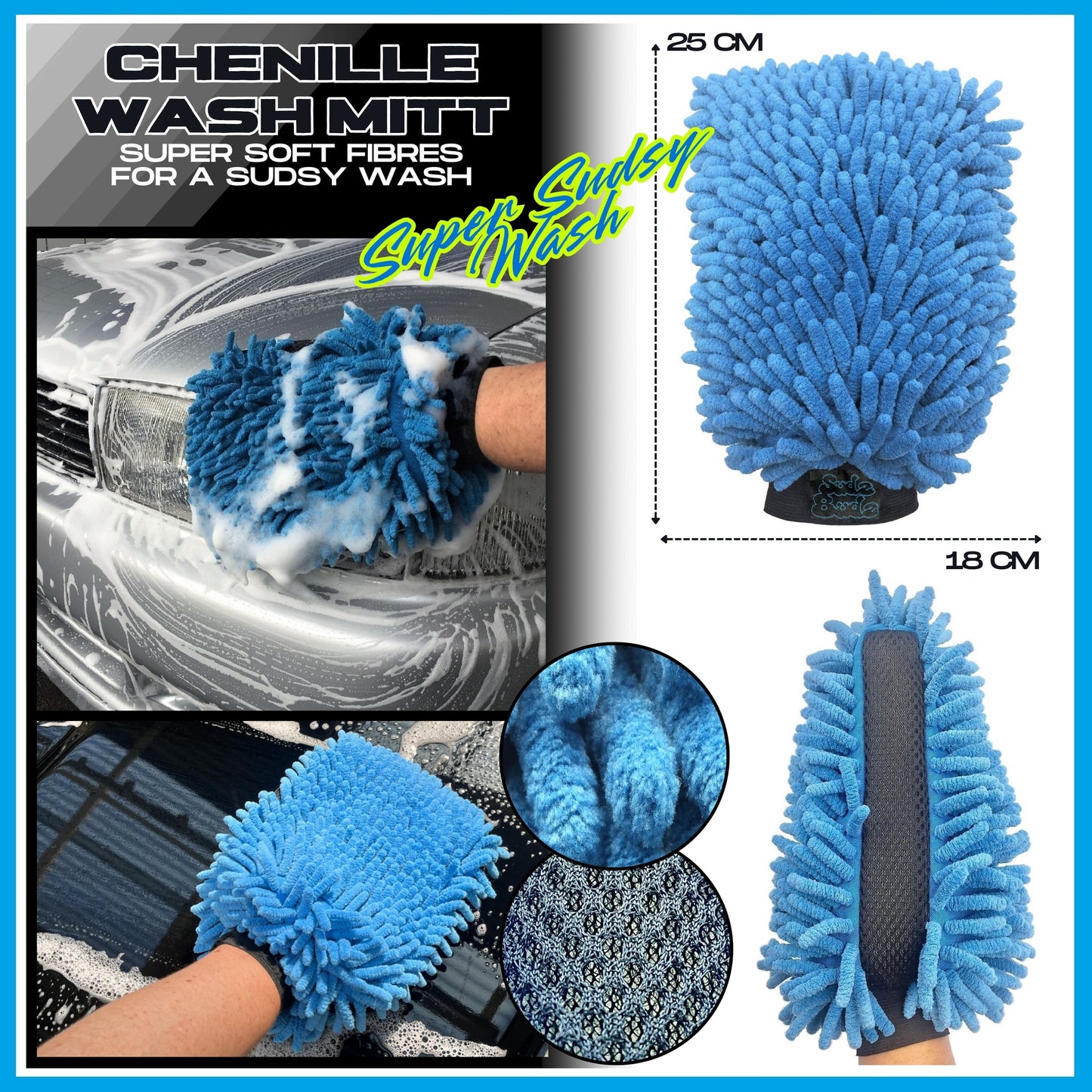 Sudz Budz® Premium Car Wash Kit 10pcs | Wash and Detail Mitt, Twisted Loop, Fluffy Towel, Glass Towel Set, Wheel and Detail Brush Set. Professional Cleaning Accessories for Exterior and Interior Car Care