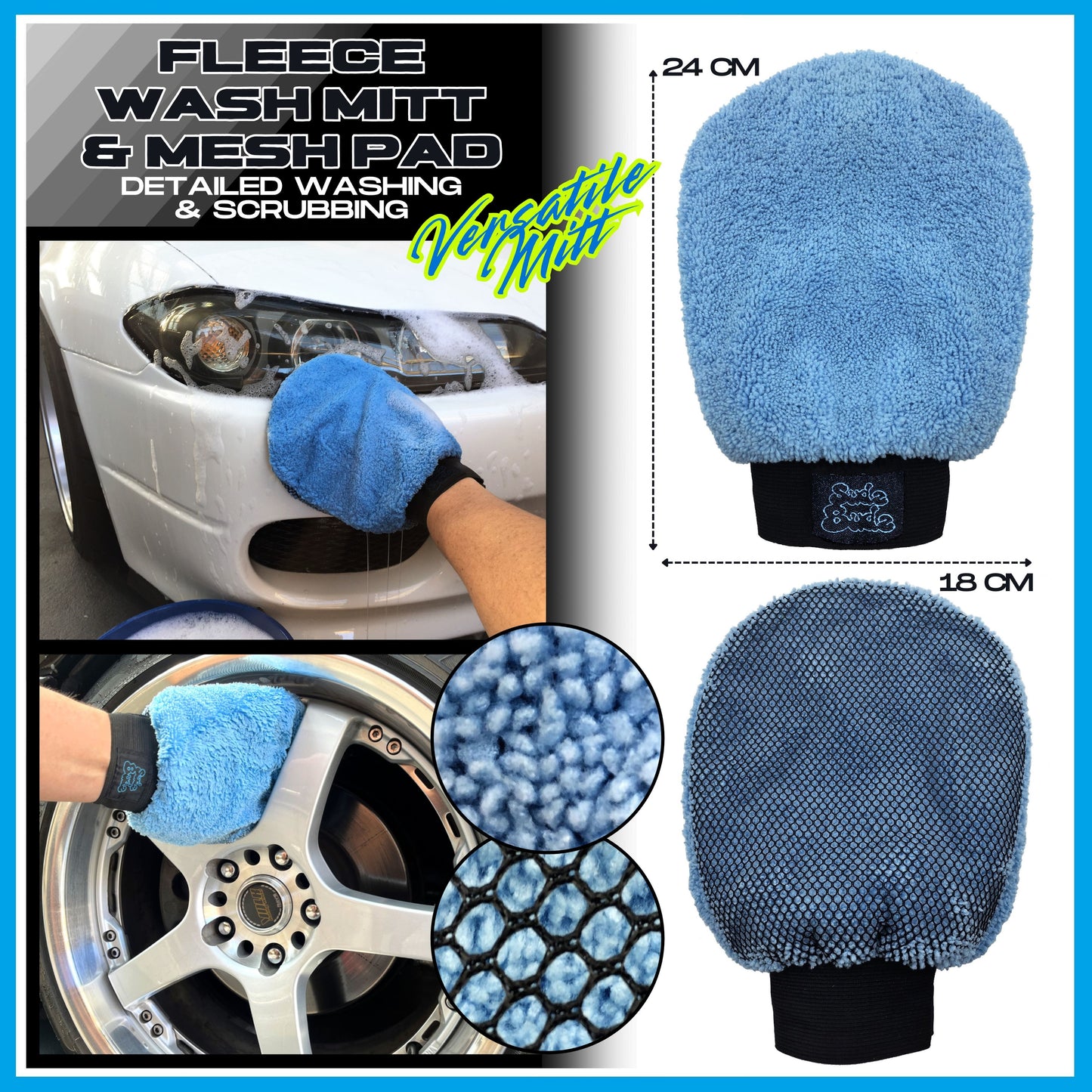 Sudz Budz® Premium Car Wash Kit 10pcs | Wash and Detail Mitt, Twisted Loop, Fluffy Towel, Glass Towel Set, Wheel and Detail Brush Set. Professional Cleaning Accessories for Exterior and Interior Car Care
