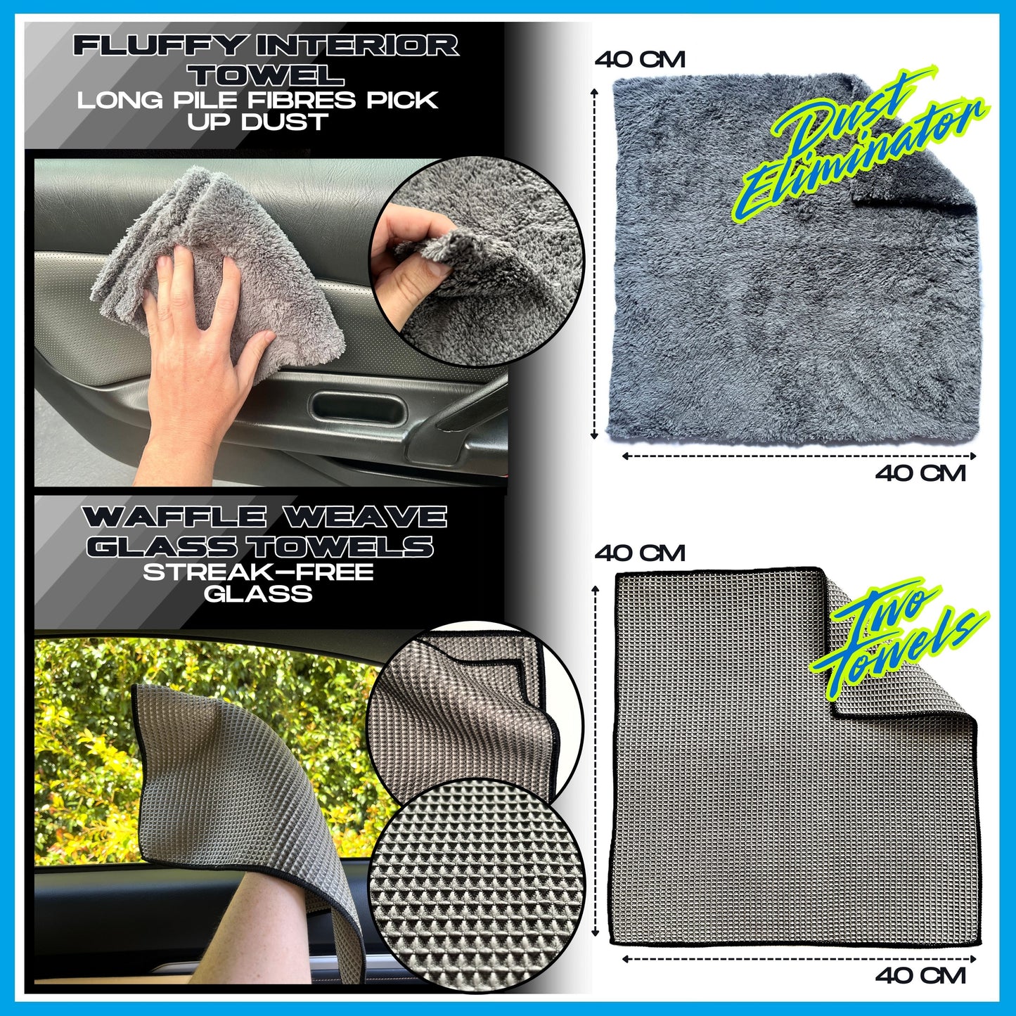 Sudz Budz® Premium Car Wash Kit 10pcs | Wash and Detail Mitt, Twisted Loop, Fluffy Towel, Glass Towel Set, Wheel and Detail Brush Set. Professional Cleaning Accessories for Exterior and Interior Car Care