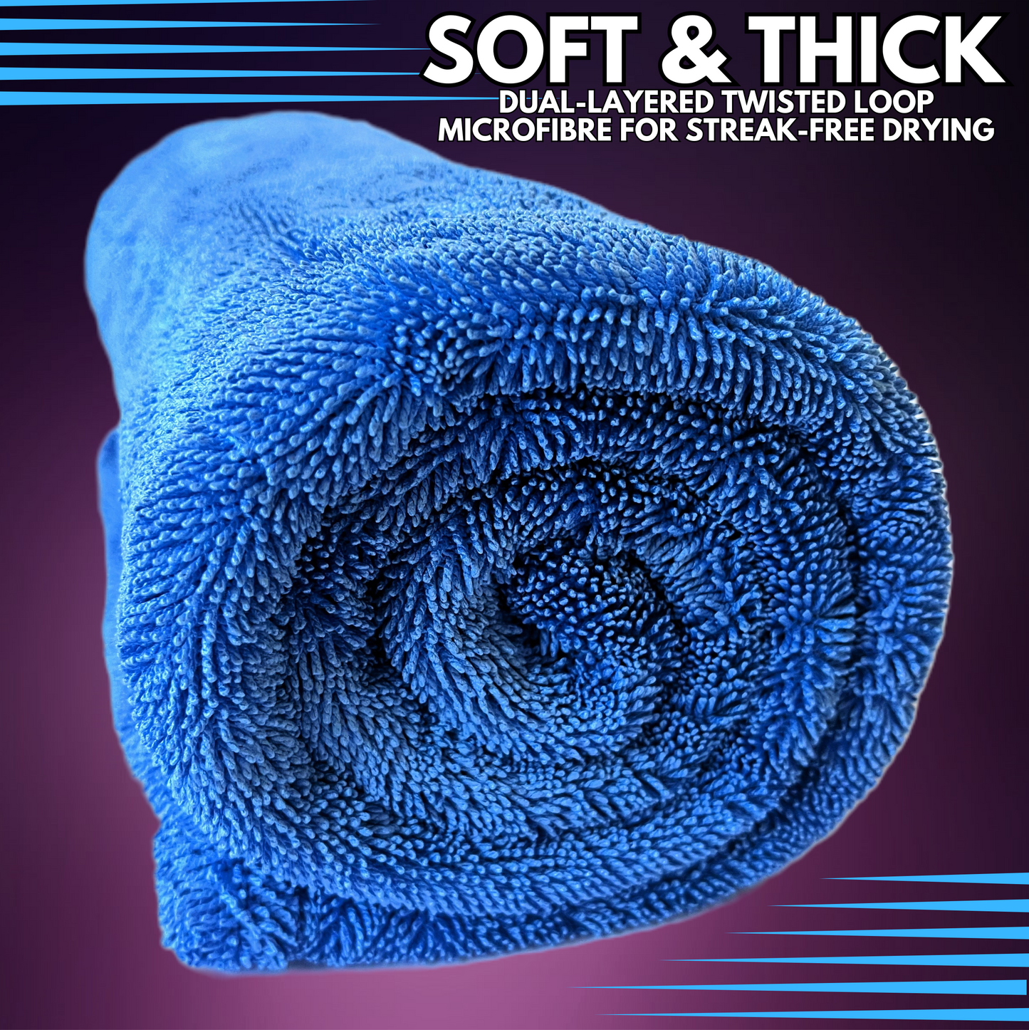 Sudz Budz® Premium Twisted Loop Microfibre Car Drying Towel XXL 1200GSM | 90 x 60cm Fast Streak-Free Drying, Ultra-Soft, Super Absorbent Cleaning Cloth | Thick, Dual-Sided, Edgeless, No Scratch Towel