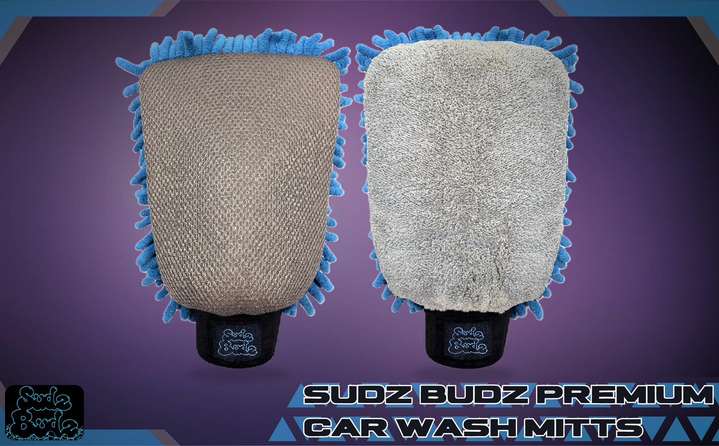 Sudz Budz® Premium Microfibre Chenille Car Washing Mitt 2 Pack | 2-in-1 Double-Sided Scrubber and Fleece Mitts. Soft, Durable, No Scratch, Lint-Free Washing and Detailing for Exterior Car Care