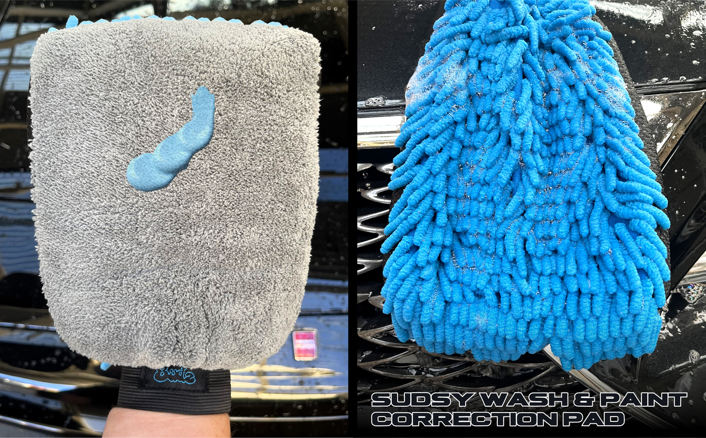 Sudz Budz® Premium Microfibre Chenille Car Washing Mitt 2 Pack | 2-in-1 Double-Sided Scrubber and Fleece Mitts. Soft, Durable, No Scratch, Lint-Free Washing and Detailing for Exterior Car Care