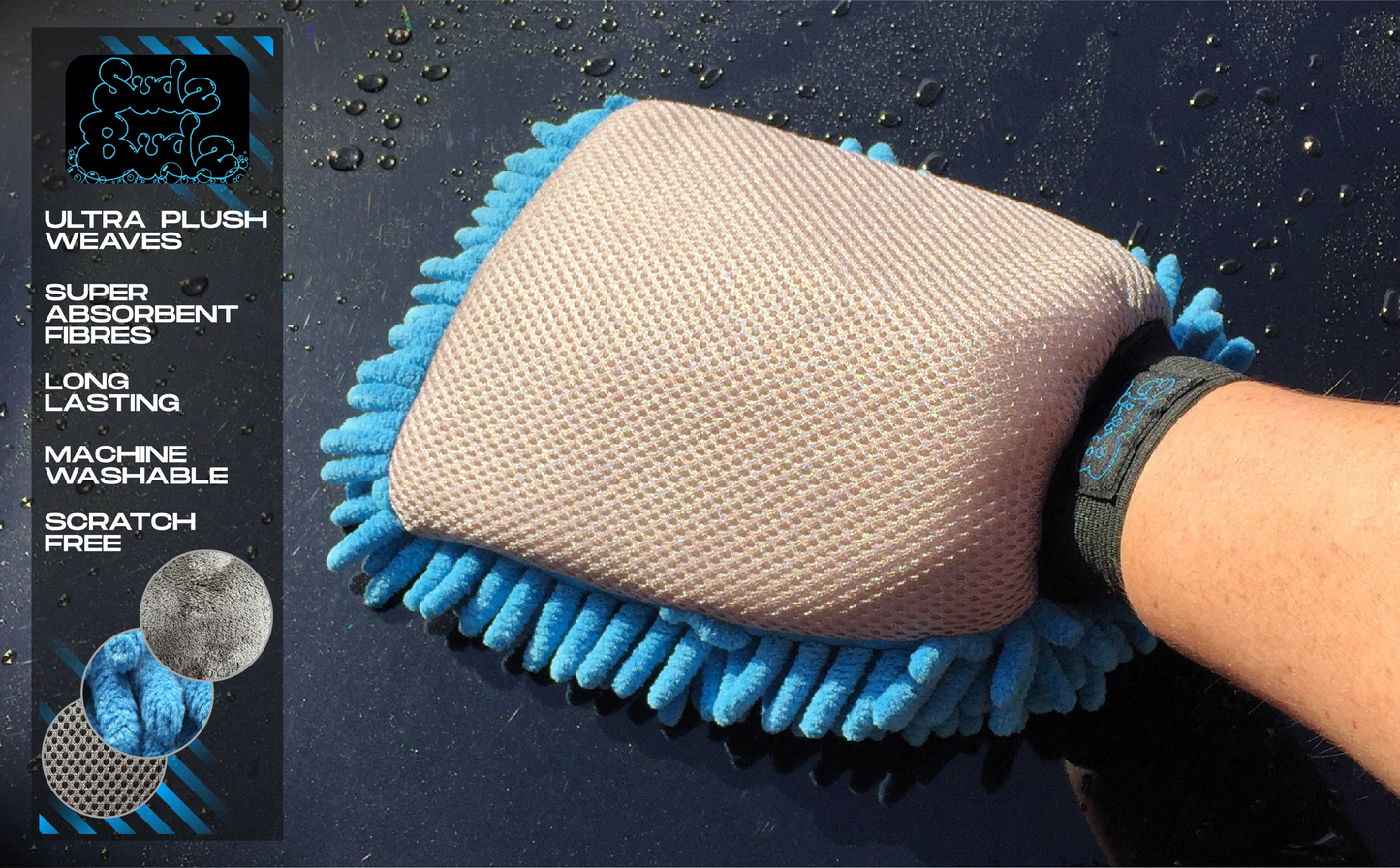 Sudz Budz® Premium Microfibre Chenille Car Washing Mitt 2 Pack | 2-in-1 Double-Sided Scrubber and Fleece Mitts. Soft, Durable, No Scratch, Lint-Free Washing and Detailing for Exterior Car Care