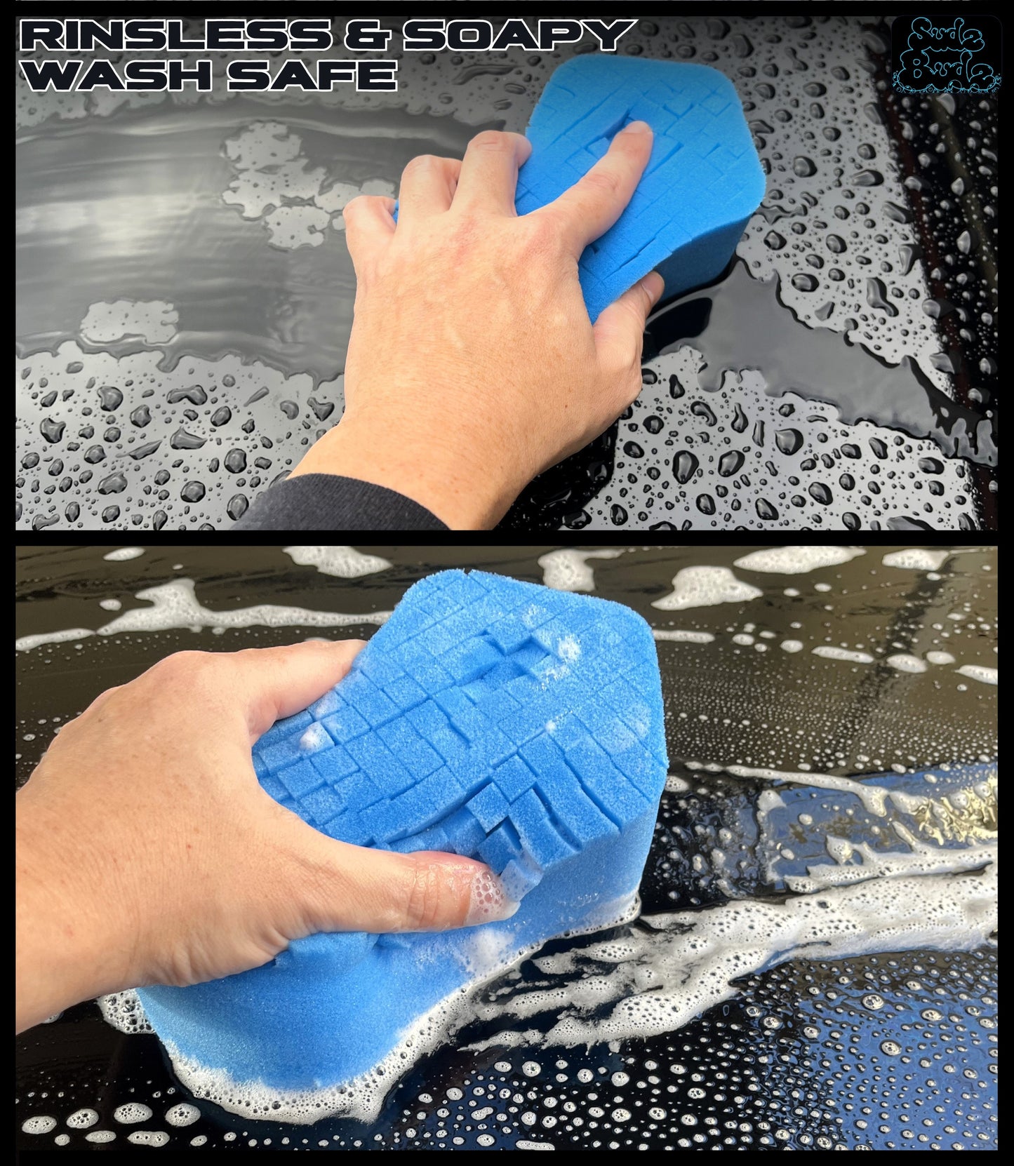 Sudz Budz® Premium Foam Ergonomic Grid Car Wash Sponge 1pc | Anti-Marring Sponge for Soap and Rinseless Washing | Cross-Cut, Easy Grip, Large Sponge. Durable, Soft, Scratch-Free Car Cleaning and Detailing